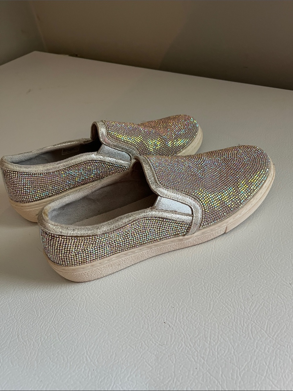 Skechers Slip-On Crystal Embellished Sneakers - Iridescent Champagne